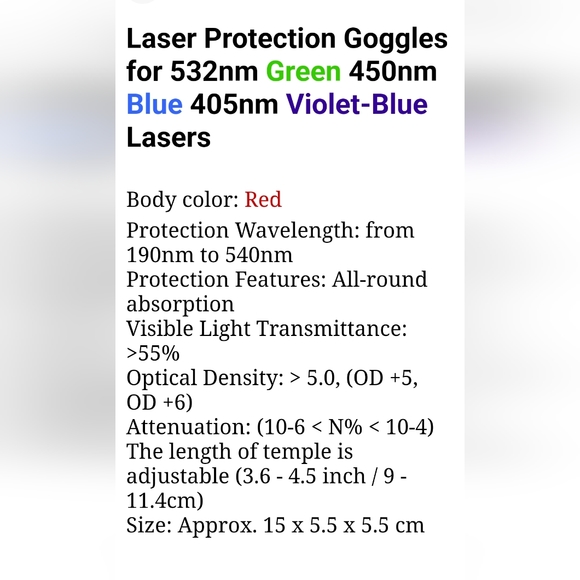 Set of 2 Laser Protection Glasses/Goggles - Picture 8 of 8